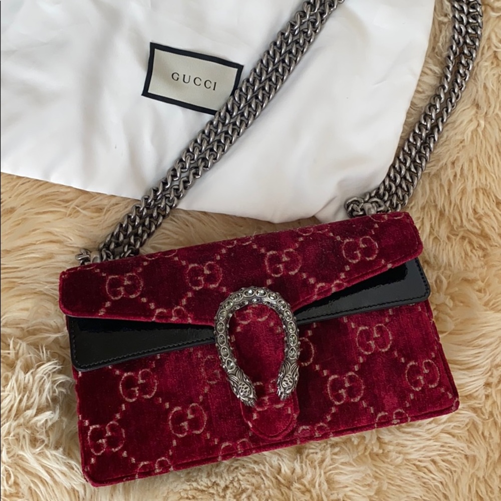 Gucci Dionysus Red Velvet Monogram Shoulder Cross Body Bag